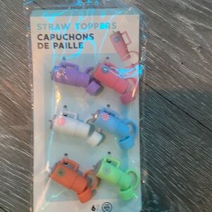 Colorful Floral Straw Toppers - Set of 6